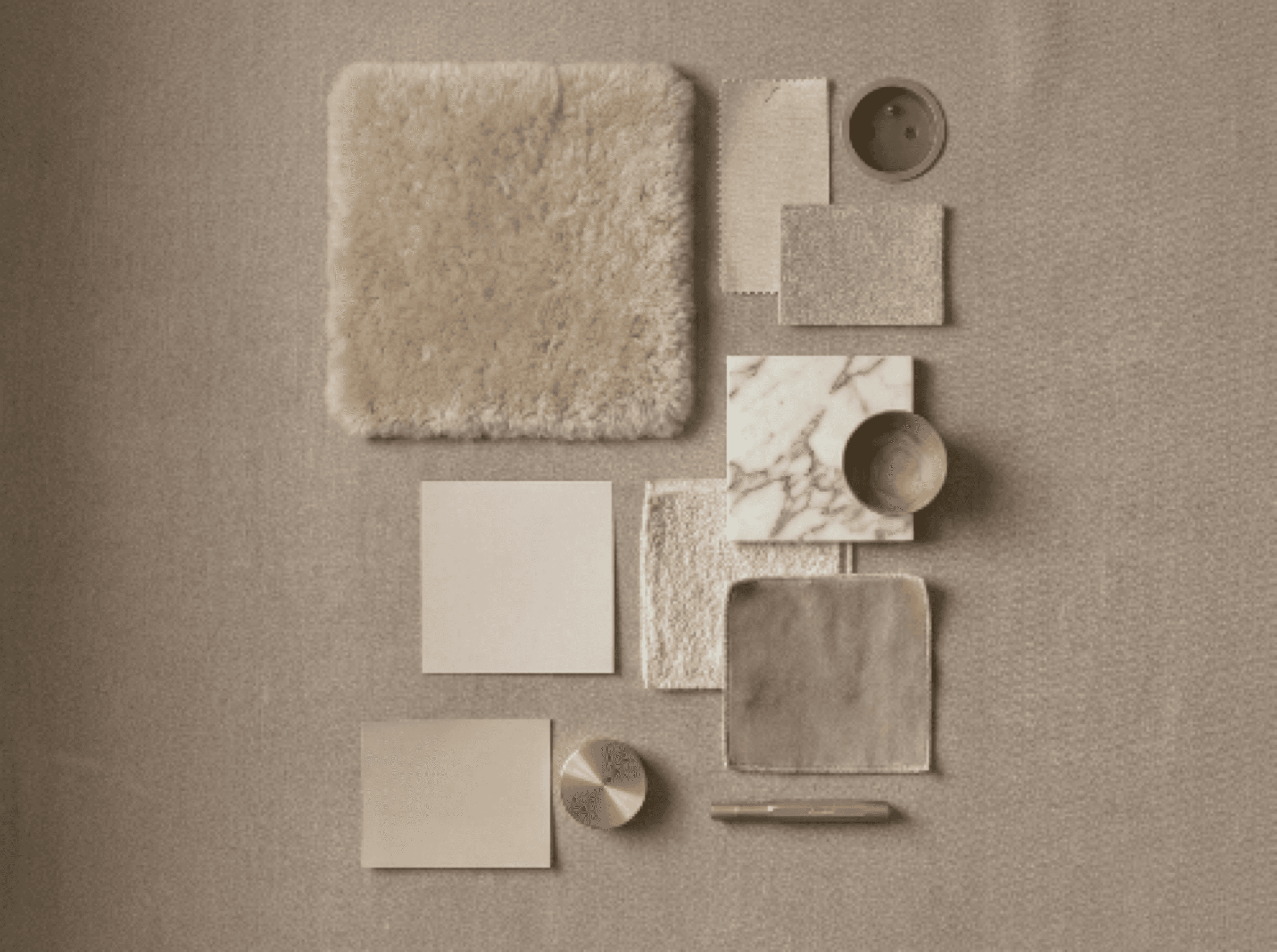 Material palette — textures, marble, warm neutrals